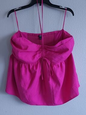 Express Pink Ruched Tie-Front Spaghetti Strap Top